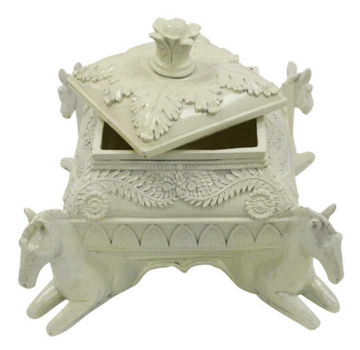 Cream Chest Box With Horses Polyresin Decorative Table Storage Ornament 18.5cm