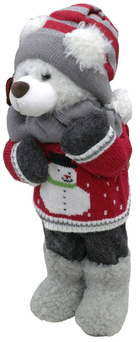 37cm Tall Christmas Ornament Bear Doll In Christmas Clothes Freestanding