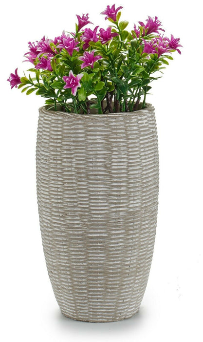 25cm Grey Vase Cement Distressed Finished Rattan Design Decorative Flower Vase
