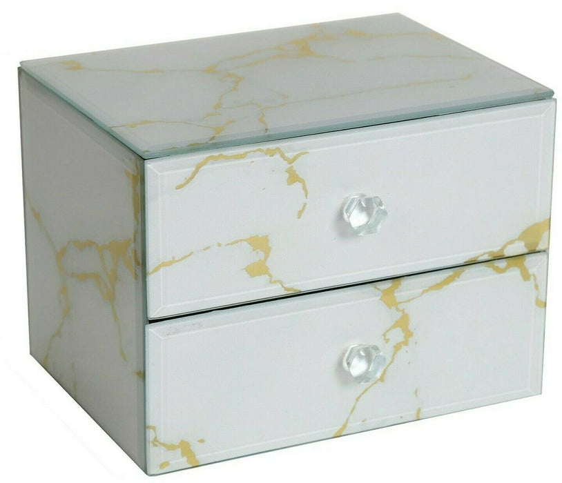 Jewllery Box Gold Heart Glass Mirrored Jewelry Box Black Velvet Mirrored 2 Draws