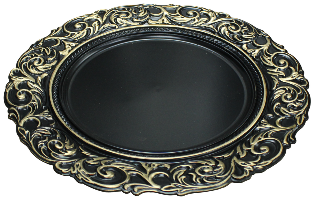 Antique Gold Black Charger Plates 4 Round Christmas Dinner Plates Under Plate