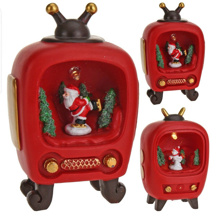 Christmas Decoration In Tv Set With Led Light Reindeer Snowman Santa