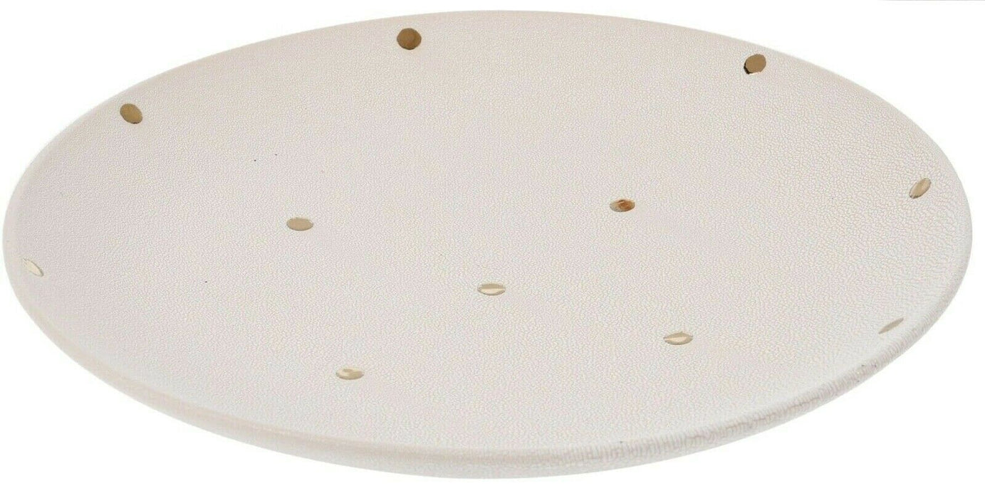 Set x4 Dinner Plates Round Cream & Gold Pulka-Dot Modern Design Table Decor 21cm