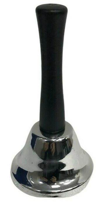 Geri 12cm Vintage-Style Silver Xmas Metal Santa Bell with Black Plastic Handle