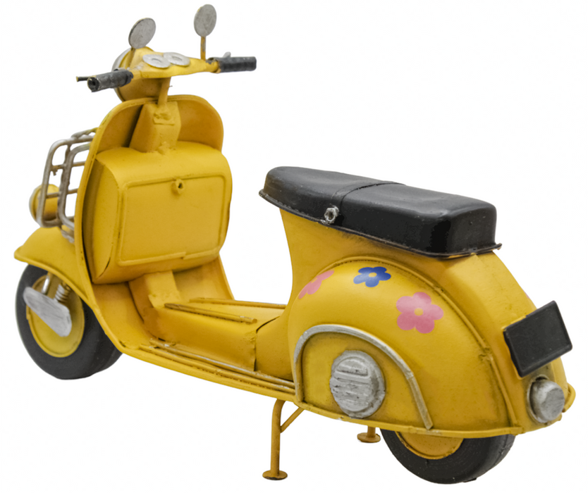 Vintage Style Scooter Self Ornament Metal Retro Yellow Vespa With Flower Design