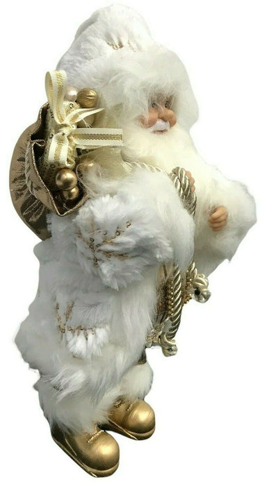 30cm (11.8") Freestanding Traditional Nordic Santa Window Ornament Gold & White