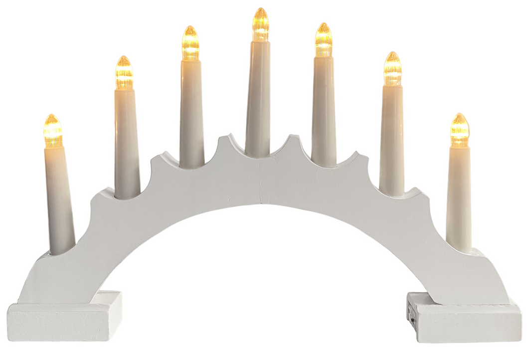 Christmas Candle Bridge White Wood 7 LED Candle Arch Xmas Window Decor