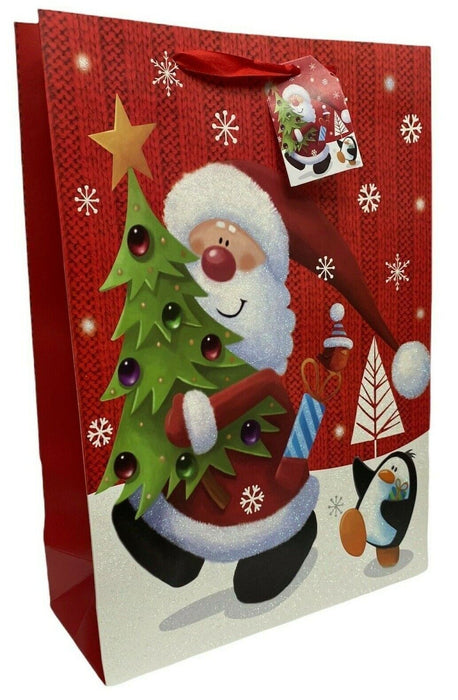 12 x Large Christmas Gift Bags Festive Santa Design Present Bags With Handles