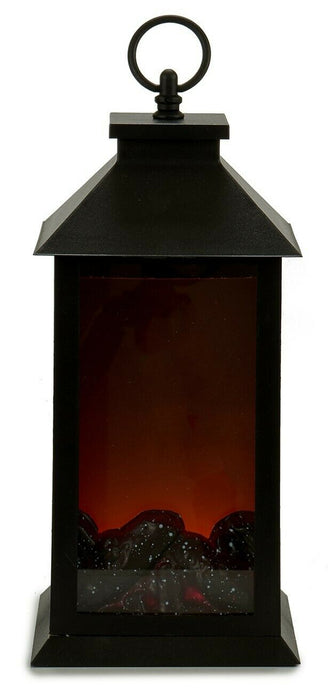 28cm Indoor Black LED Lantern Coal Fire Place Effect Lantern Patio Hanging