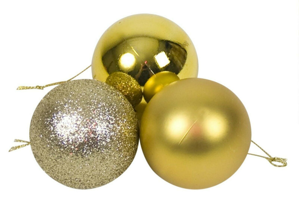 Pack of 36 Shatterproof Baubles, Gold | 6cm (2.36”) Large Outdoor / Indoor Christmas Decorations | Shiny, Matt & Glitter Hanging Xmas Tree Ornaments