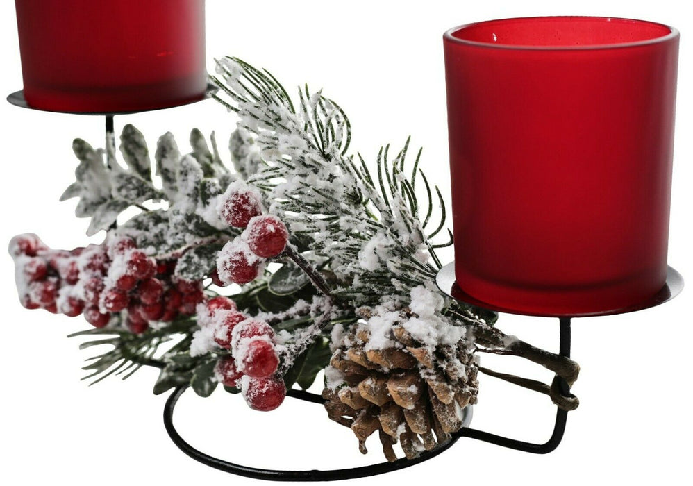Christmas Candle Holder Festive Table Decoration Red Frosted Tealight Holder