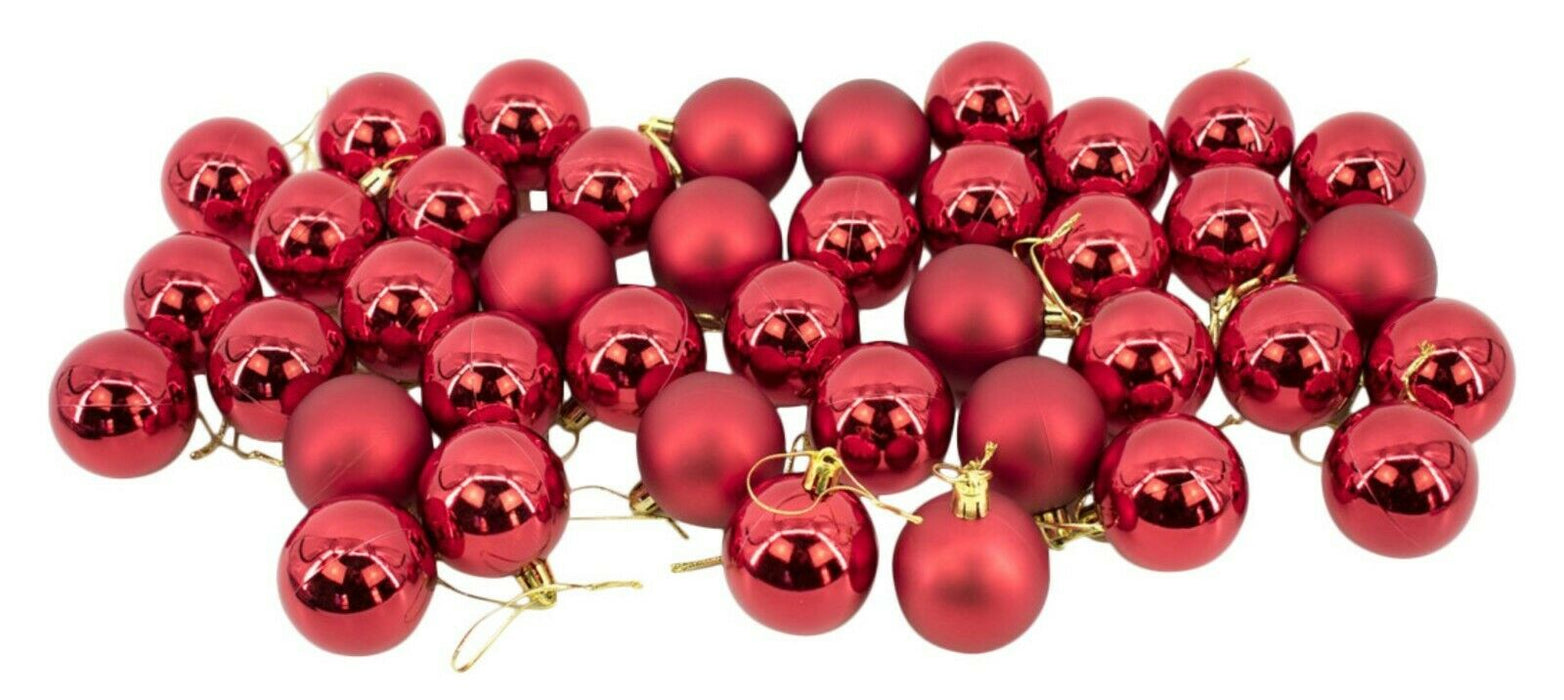 Pack of 40 Shatterproof Red Baubles for Christmas Tree | 5cm Shiny & Matt Finish Mini Red Xmas Tree Decorations