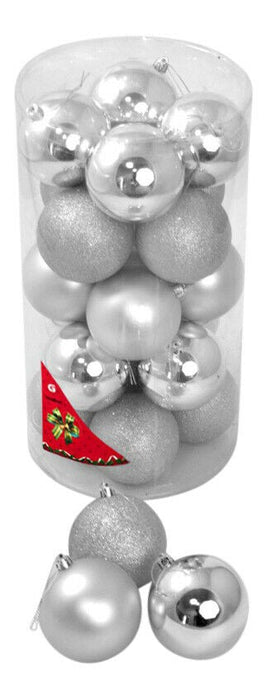 Rammento 20 Piece Set of Silver 8cm Baubles | Large Outdoor/Indoor Christmas Shatterproof Tree Baubles | Shiny, Matt & Glitter Finish