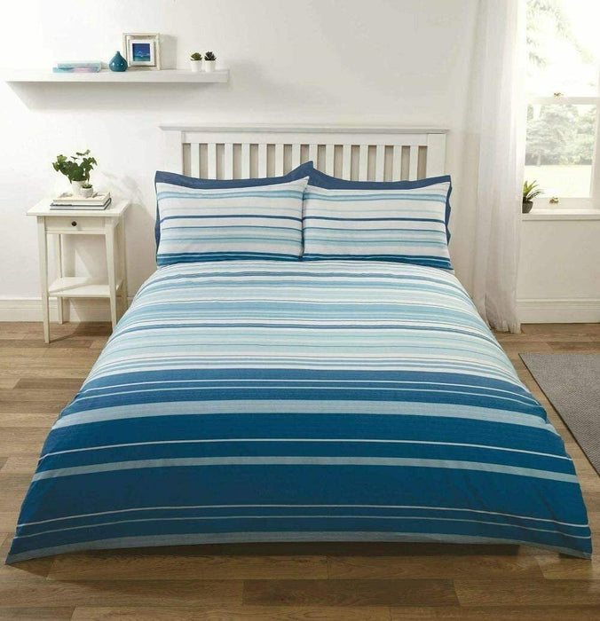 Blue Stripy Bedding Set Gradient Single Polycotton Duvet Cover & Pillowcase Set