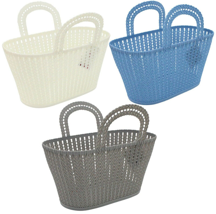 Rattan Plastic Storage Caddy STRONG Baskets With Handle Easy Cupboard Shelf Tidy