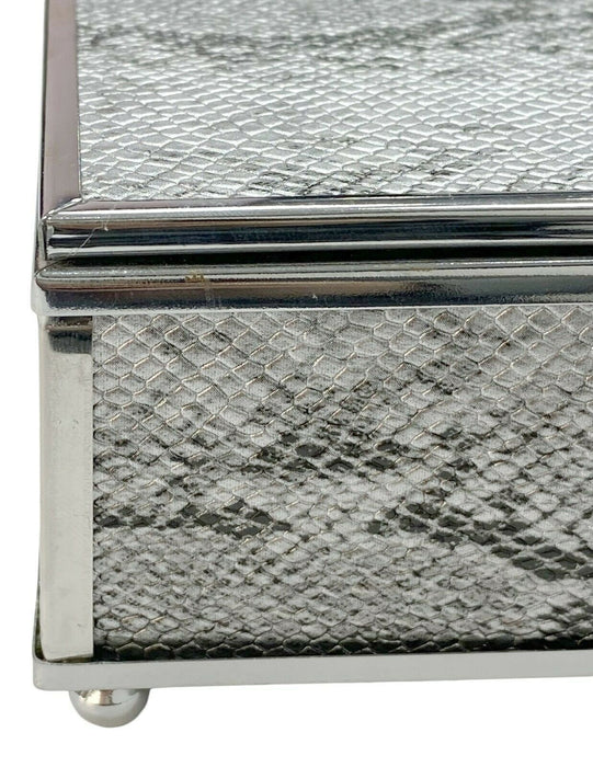 15cm Silver Jewellery Box Faux Snakeskin Design Small Trinket Display Box