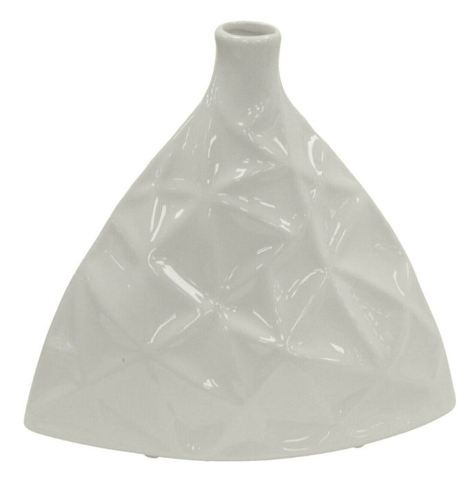 25cm Wide Ceramic Triangular Flower Vase White Geometric Design Table Decoration