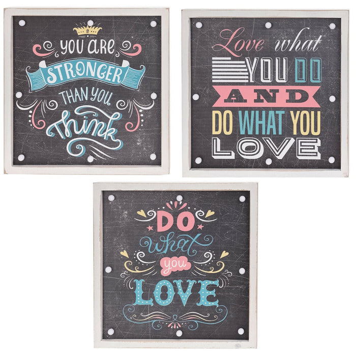 Set Of 3 Motivation Wall Quotes With LED Lights Wooden Frame Home Bedroom Décor
