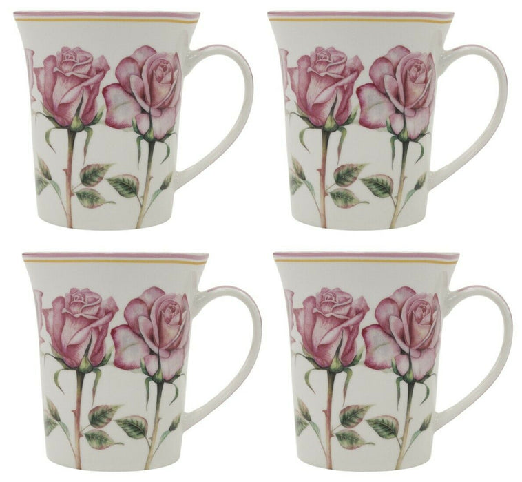 Set of 4 Leonardo Fine China Mugs Gift Boxed Floral Rose Design Mug Set 300ml