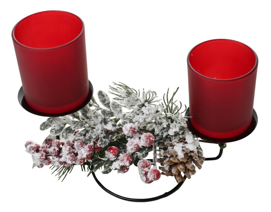 Christmas Candle Holder Festive Table Decoration Red Frosted Tealight Holder