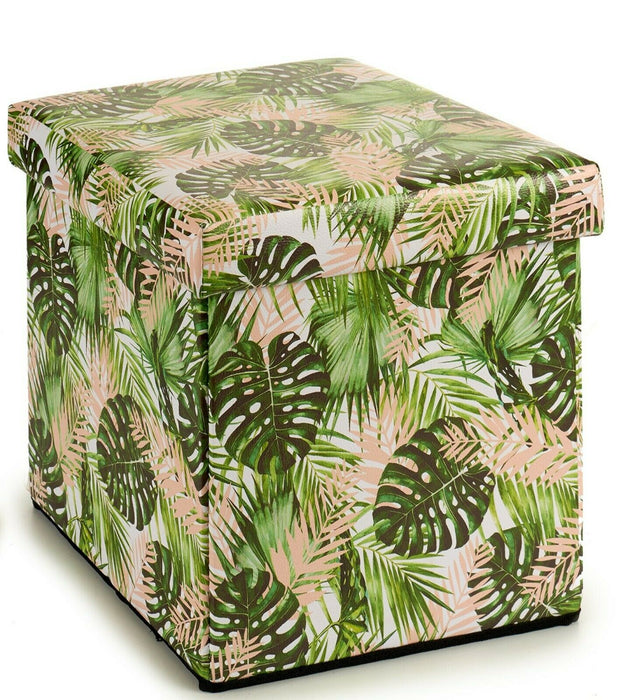 Ottoman Pouffe Faux Leather Foldable Floral Design Storage Box And Seat 31x31cm