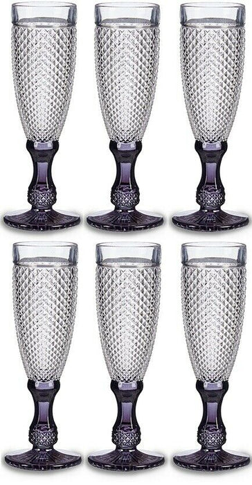 Charcoal Tint Stem Glasses Tall Champagne Flutes 180ml Cocktail Glasses Cut Glas