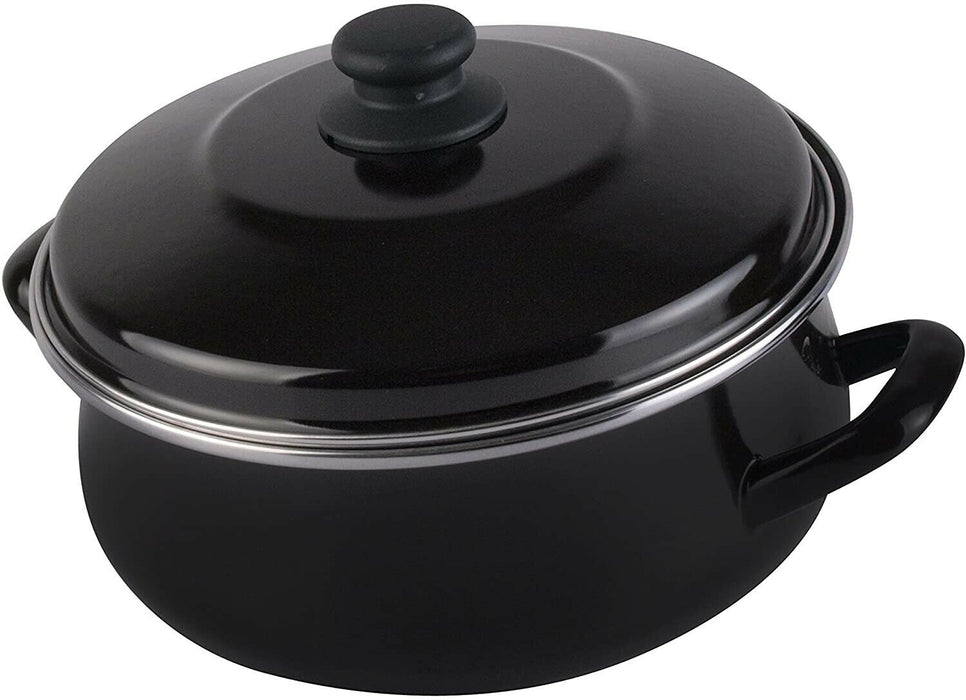Magefesa Enameled 24cm Casserole Pot Black Steel & Lid Non Stick 5 L. Oven Safe