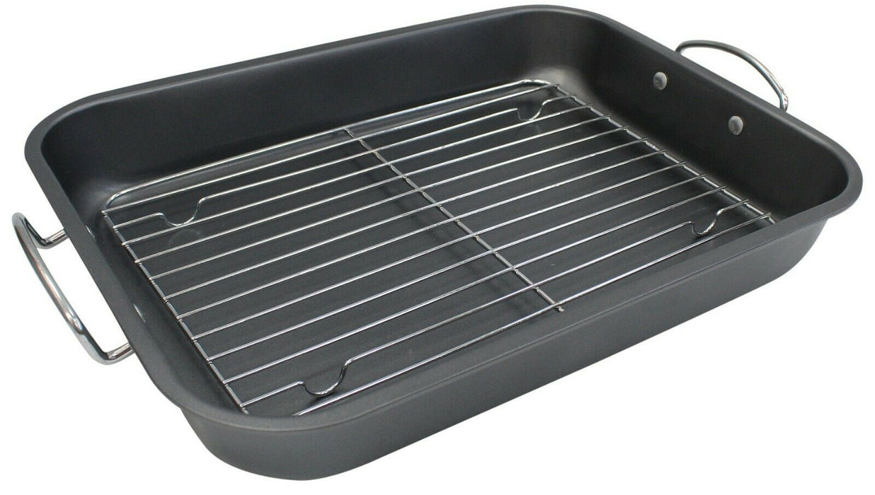 39cm Roast & Rack Non Stick Metal Roasting Tray For Meats Roast Chicken Roasting