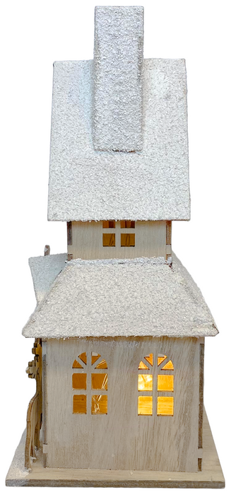 Wooden LED Light Up White Christmas House Ornament, Frosted 29x13cm (11.4x5.1")