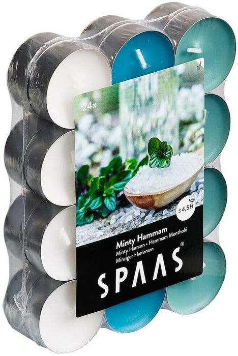 SPAAS Tea Light Candles Scented 4.5 Hour Burn Time Pack Of 24 Minty Hammam
