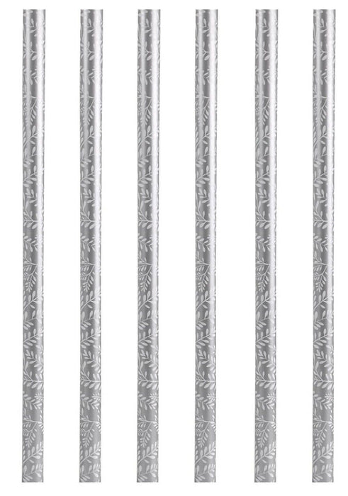 6 Rolls 12m Of Wrapping Paper Silver & White Leaves Design Useful Gift Wrap