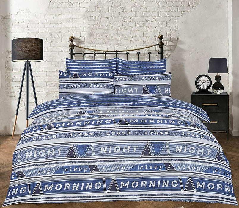 Geometric Bedding Set King Size Blue and White Reversible Duvet & Pillowcase Set