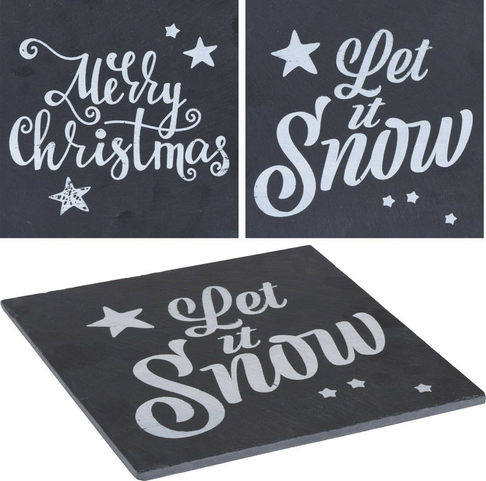 Christmas Coaster Placemats - Set Of 4 Black Xmas Slates Festive Text Plaque