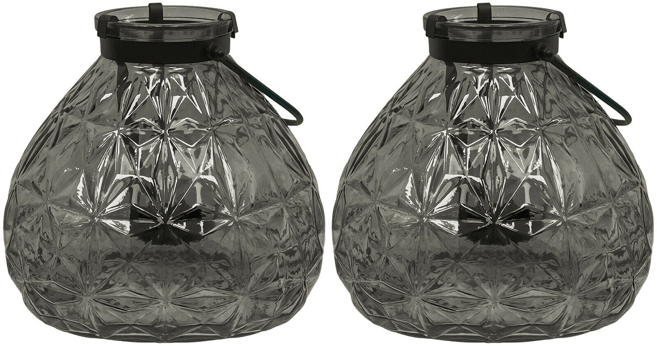 LARGE Glass Candle Lantern With Handle Set Of 2 Tealight Pillar Candle Holders