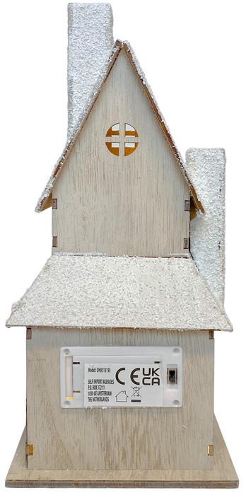 Wooden LED Light Up White Christmas House Ornament, Frosted 29x13cm (11.4x5.1")