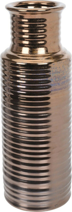 31cm Tall Rippled Ceramic Cylinder Flower Vase 2 Tone Colours Matt & Gloss