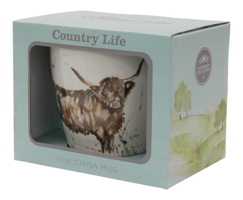 Set Of 4 Leonardo Collection Jumbo China Mug Gift Boxed Country Cow Theme 500ml