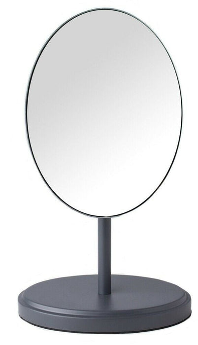 Heavyweight Grey Metal Makeup Mirror Shaving Mirror On Stand Vanity Oval Mirror