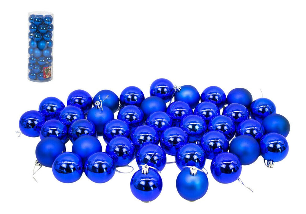 Pack of 40 Shatterproof Blue Baubles for Christmas Tree | 5cm Shiny & Matt Finish Mini Blue Xmas Tree Decorations |