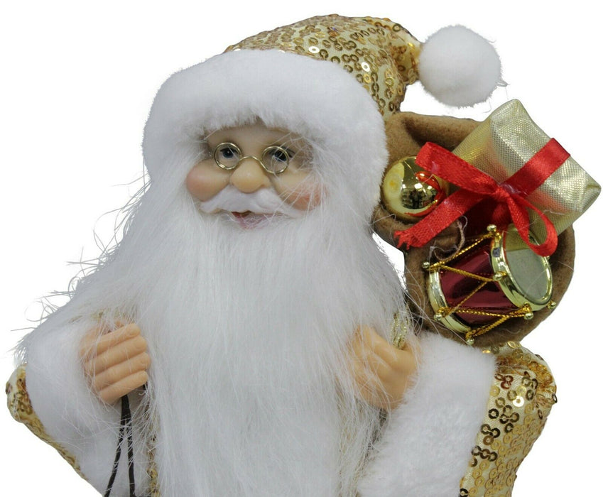 Father Christmas Santa Ornament 30cm Freestanding Christmas Santa Gifts Gold