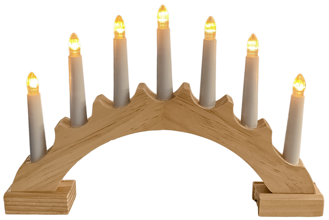 Rammento Natural Wood 7x LED Candle Bridge 40.5cm 15.94" Xmas Lights for Window