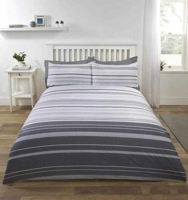 Grey Stripy Bedding Set Gradient Single Polycotton Duvet Cover & Pillowcase Set