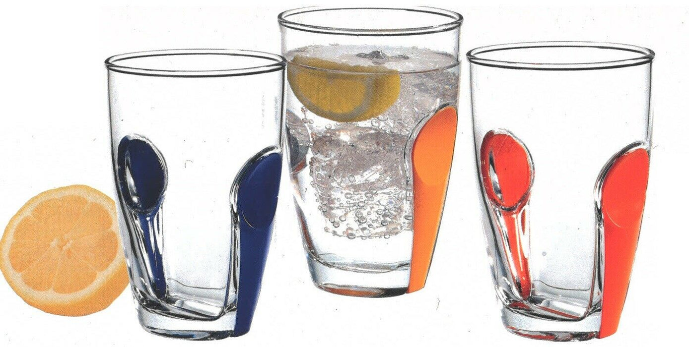 Pasabahce Set of 6 Glass Tumblers Snap Range With Colourful snap on