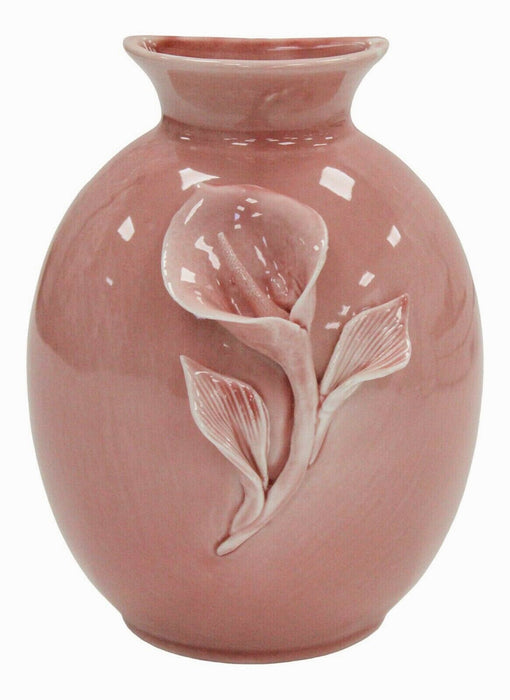 Ceramic Oriental Bud Vase - Pink 3D Flower Vase Wall Plaque Decoration 15.5cm