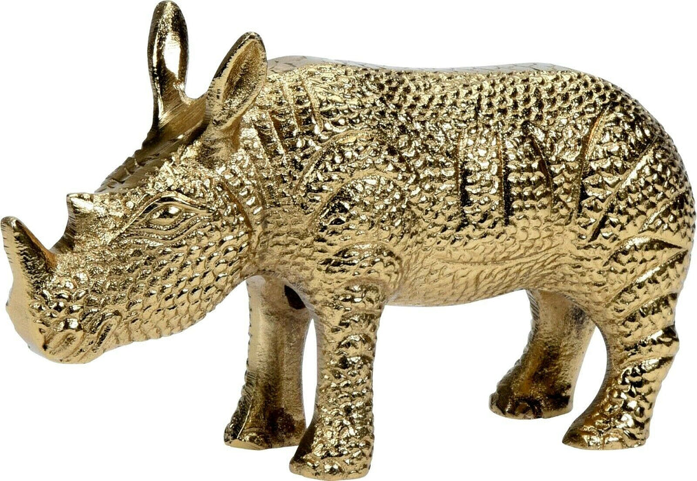 Animal Ornament Figurine - Small Rhino Safari Statue Gold Home Decoration Gift