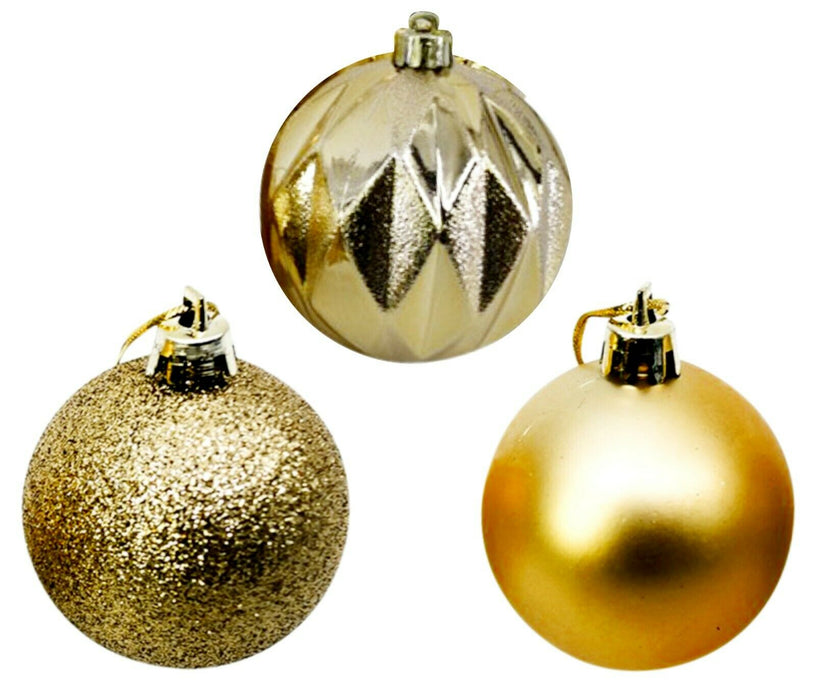 16 Pack Large Shatterproof Baubles, Gold | 8cm (3.15”) Indoor / Outdoor Christmas Decorations  | Shiny Matte & Glitter
