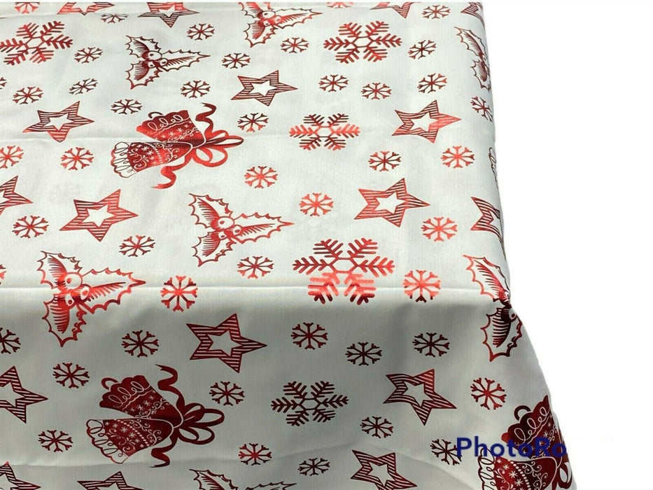 Merry Christmas Table Cloth Red & White Rectangle patterned Polyester Tablecloth