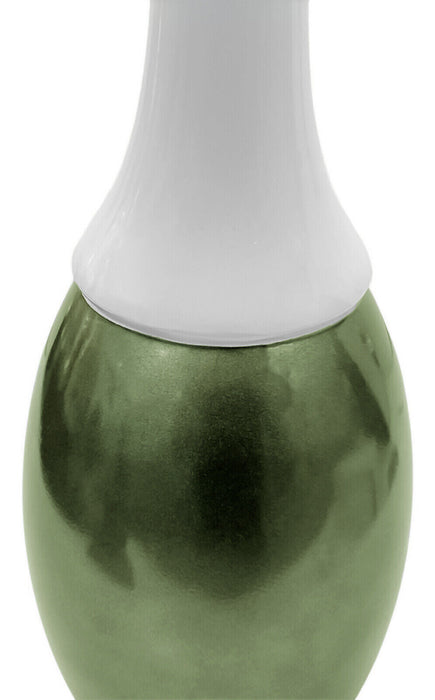 30cm Tall Ceramic Flower Vase Two Tone White & Green Decorative Bottle Neck Vase