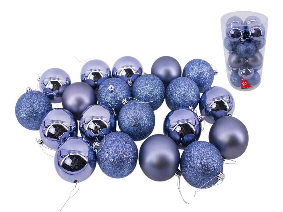 Rammento 20 Pack of Shatterproof Baubles, Blue & Silver | 8cm/3.15” Christmas Tree Decorations | Shiny, Matte & Glitter Finish