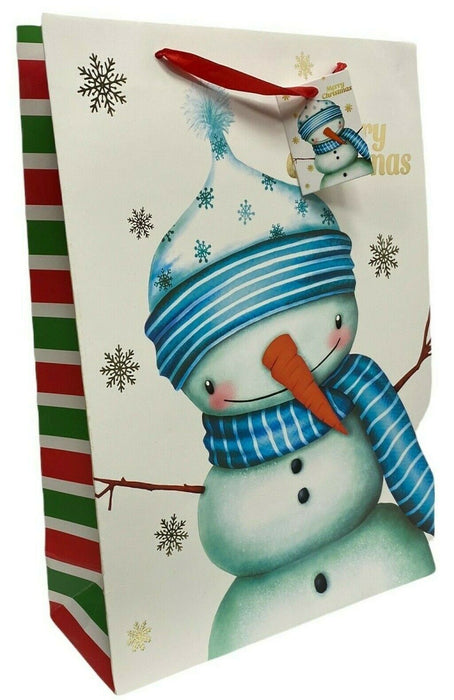 12 x Christmas Large Gift Bags For Xmas Gifts Presents Snowman White